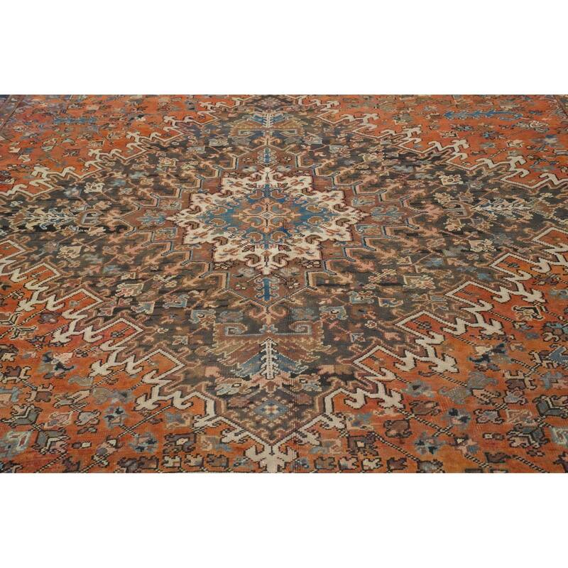 Hand Knotted Oriental 100% Wool Carpet Traditional Medallion Oranges & Rust Heriz Area Rug - 13' 7'' X 9' 4''