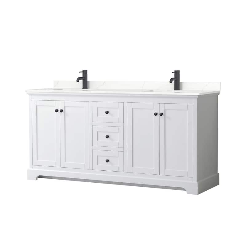 Wyndham Collection WCV232372D-QTZ-UNSMXX Avery 72" Free Standing - White / Giotto Quartz Top / Matte Black Hardware