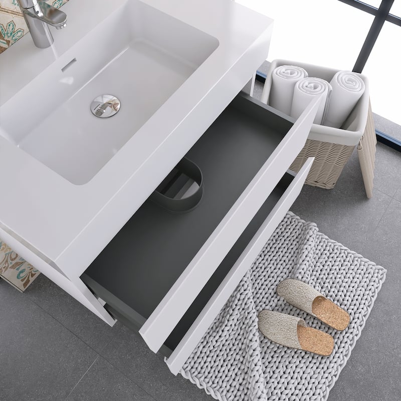 Floating Bathroom Vanity with Solid Surface Top