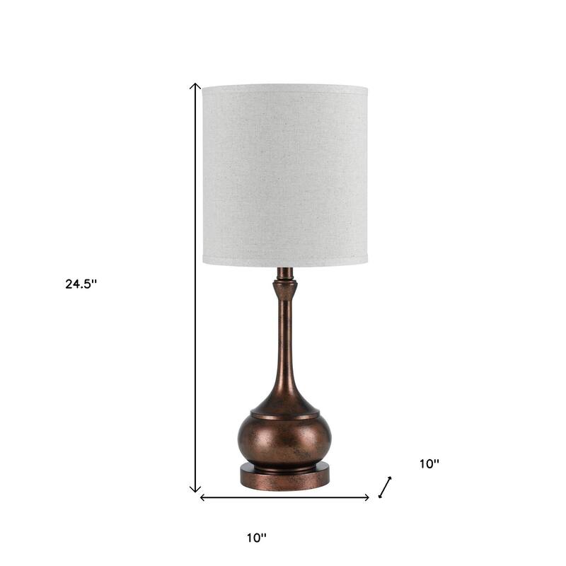 HomeRoots 25" Rust Metal Round Table Lamp With White Drum Shade - 10.00 in. x 24.50 in. x 10.00 in.