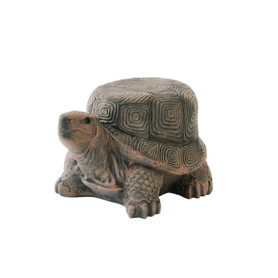 XBrand 19.3"L Brown MgO and Fiberglass Indoor Outdoor Tortoise Stool Statue, Garden Décor, Patio Décor