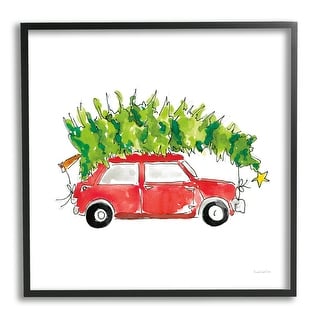 Stupell Vintage Red Car Oversized Christmas Tree Watercolor Framed Wall ...
