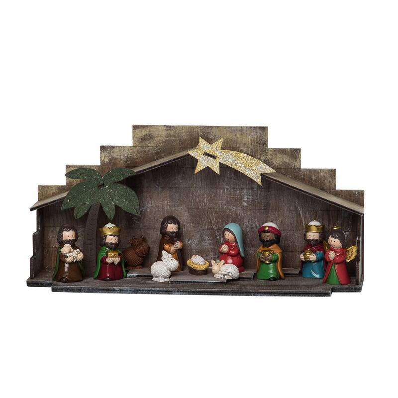 Transpac Resin 10.25 in. Multicolor Christmas Light Up Bright Children Nativity Figurines Set of 12