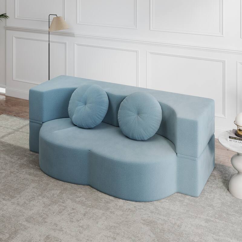 Rossetta Full Size Modern Convertible Plush Polyester Blend Upholstery Foam-Filled Floor Sofa with 2 Pillows