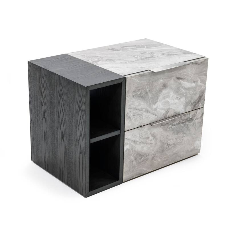 Nova Domus Maranello Modern Grey Wash & Faux Marble Nightstand