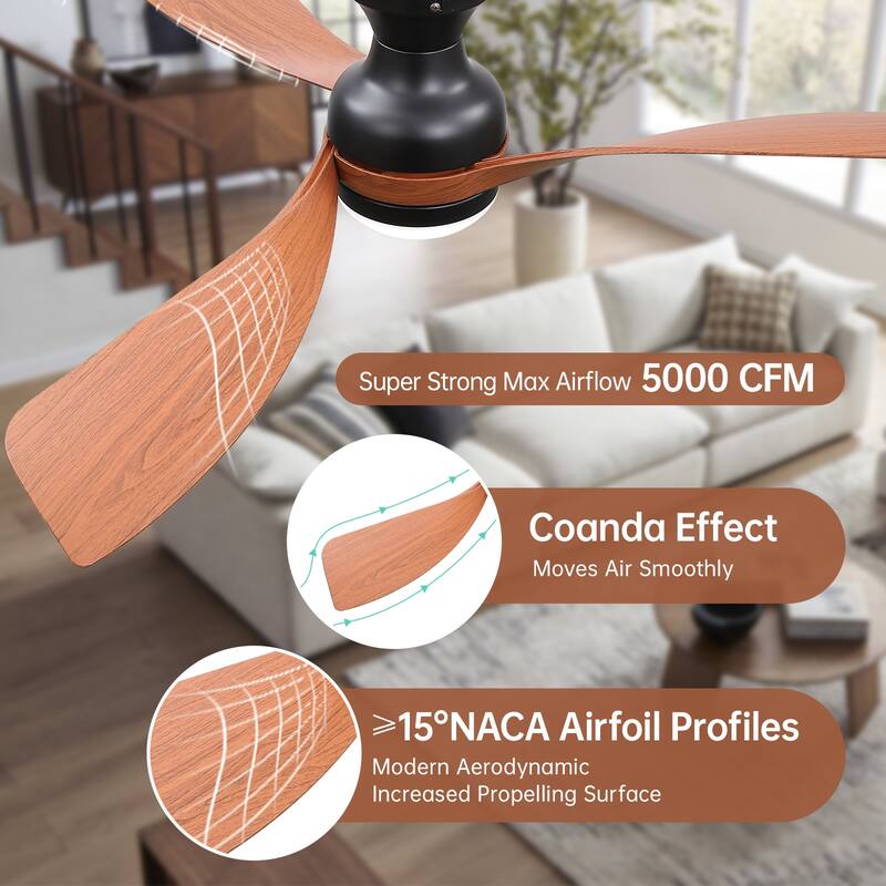 52Inch Flush Mount Ceiling Fan with Dimmable Light and Remote Control,With 3 ABS Fan Blades,6 Wind Speed Adjustable - 52 Inches