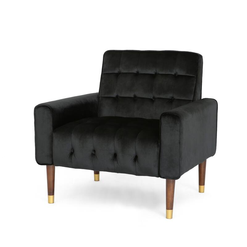 Living Room Chair Modern Biscuit Tufted Accent Chair with Solid Wood Legs and Armrests for Office, Bedroom, Reading Corner