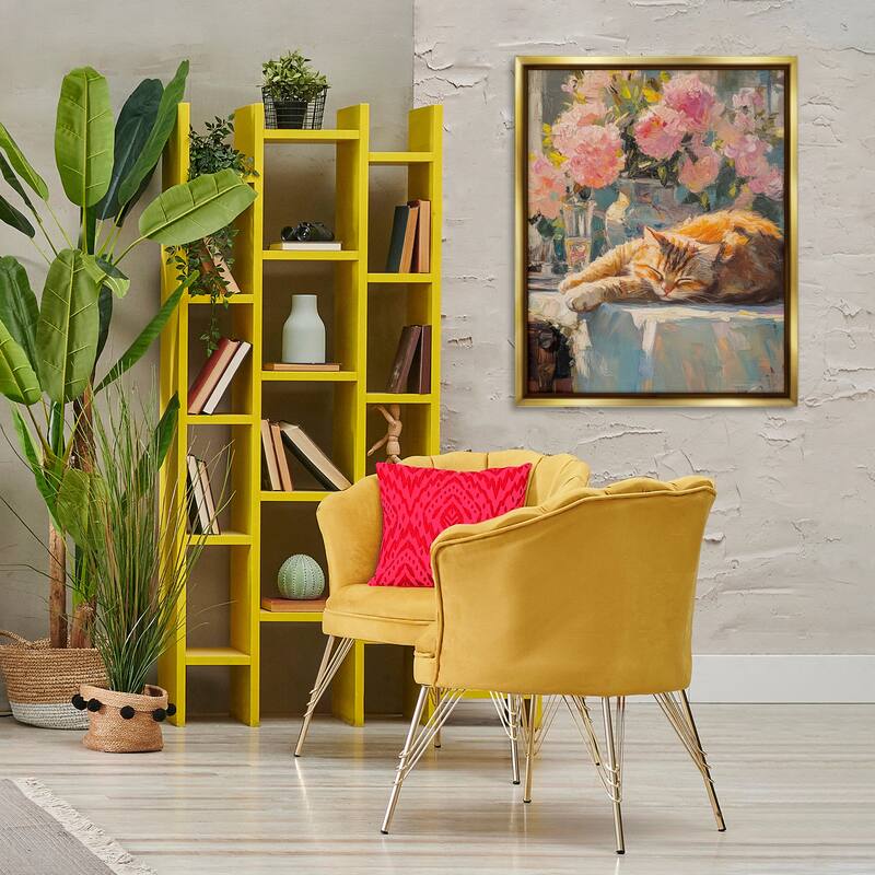 Stupell Orange Cat Resting Framed Floater Canvas Wall Art Design By Nini Art