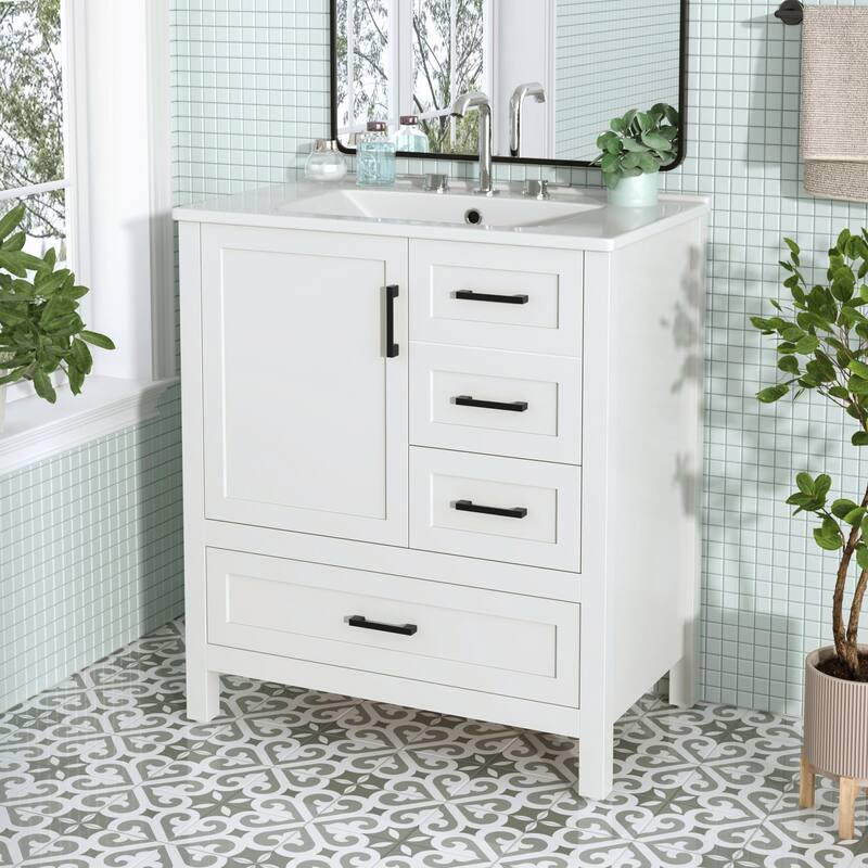 30" Bathroom Vanity with Sink Combo, Storage Cabinet with 3 Soft-Close Drawers and Removable Tray