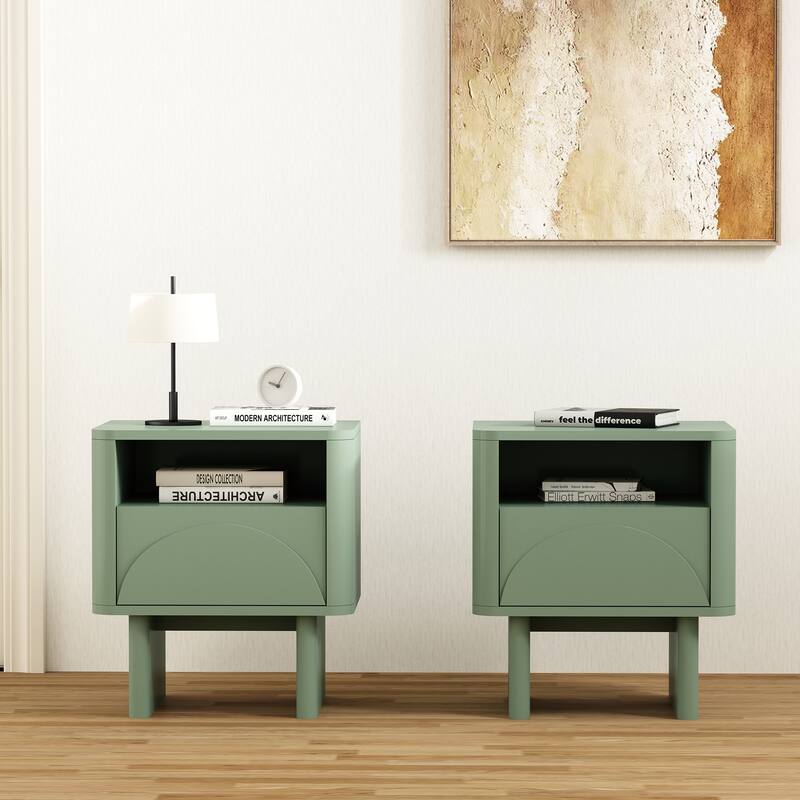 Manhattan Comfort Ella 20" Nightstand (1-Drawer) - Set of 2 - Sage Green