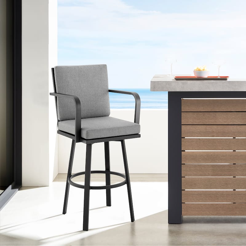 Don Aluminum Outdoor Patio Counter Height Swivel Bar Stool with Cushions - Dark Gray