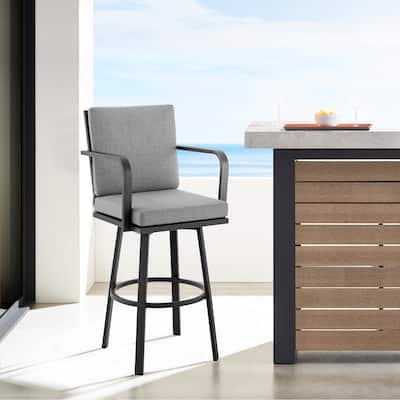 Don Aluminum Outdoor Patio Counter Height Swivel Bar Stool with Cushions