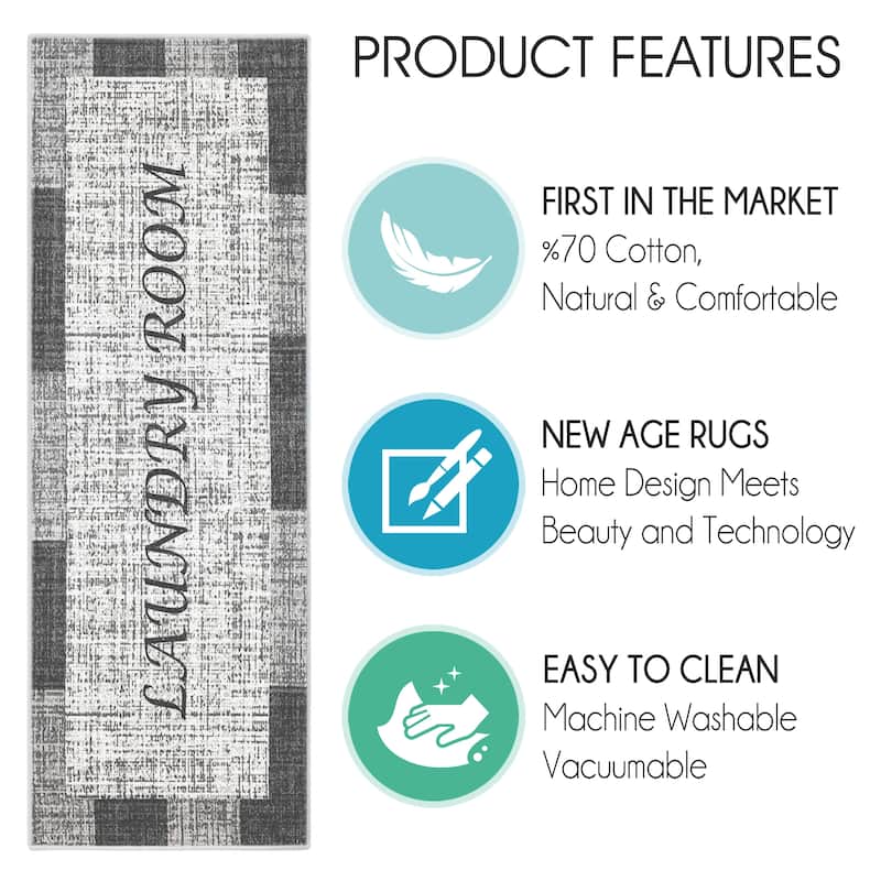 SussexHome Washable Ultra Thin Laundry Room Rug Runner - 20" x 59"