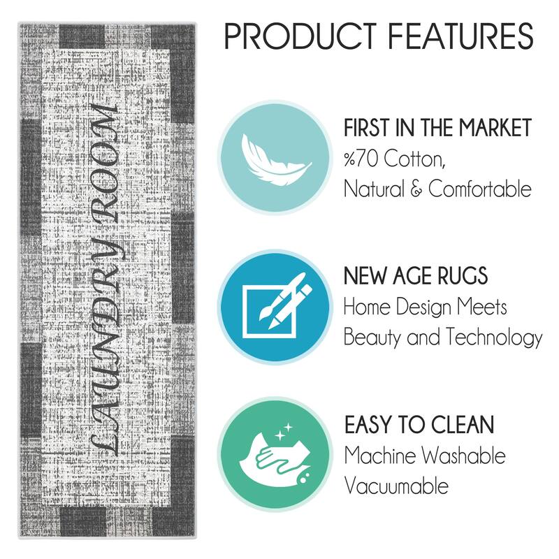 SussexHome Washable Ultra Thin Cotton Laundry Room Rug Runner - 20" x 59"