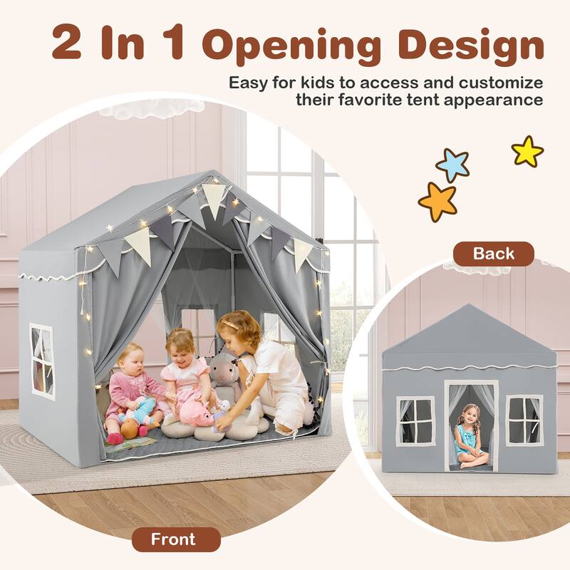 Gymax 3-4 Kids Large Play Tent House w/ 2 Opening Doors Star Lights &