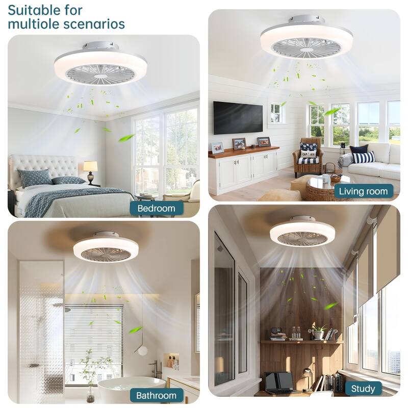 18-in Low Profile Indoor White Caged Ceiling Fan with Light and Remote Control, Integrated LED Included - 18