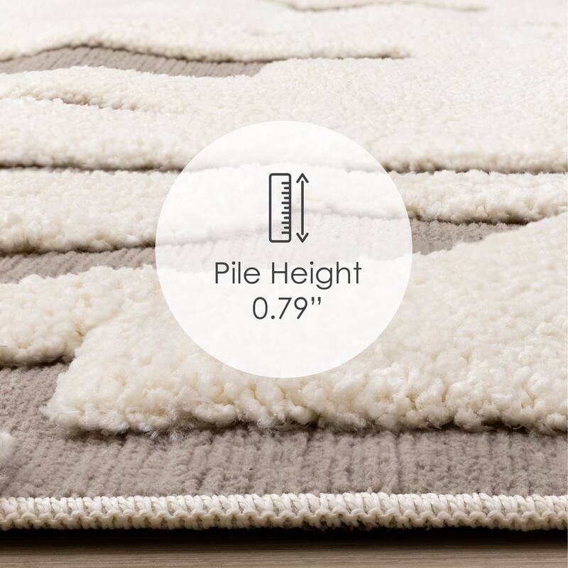 Taupe White Abstract Geometric Shapes Rug