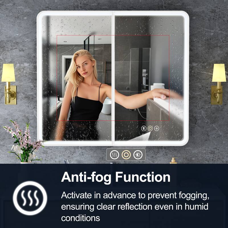 Aris Recessed/Surface Mount Bathroom Medicine Cabinet with Mirror and Lights, Dimmable, Adjustable Shelves, Fast Defogging