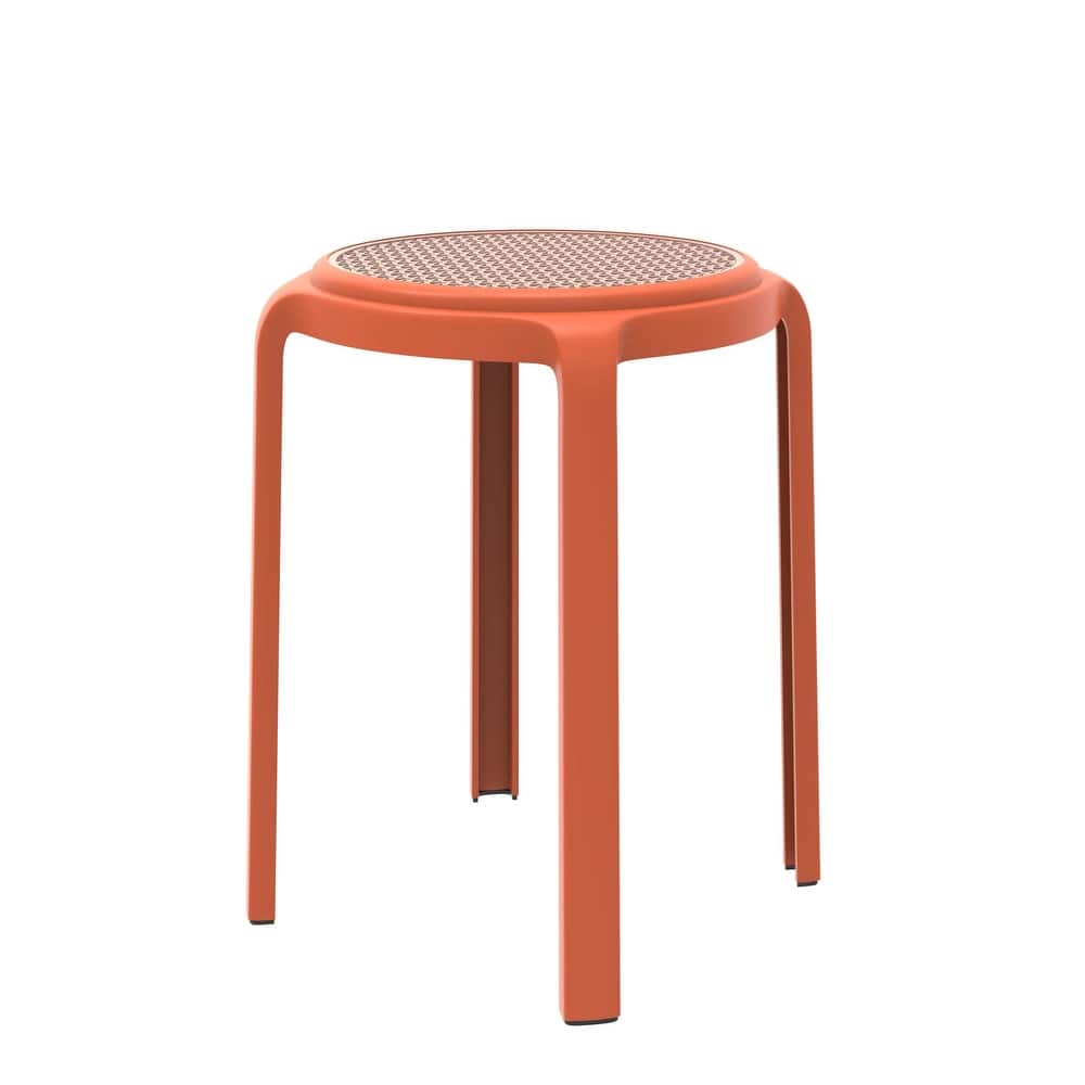 Tresse All-Weather Round Stackable Dining Stool with Wicker-Style Seat for Indoor, Outdoor, Patio, and Kitchen - Fully Assembled