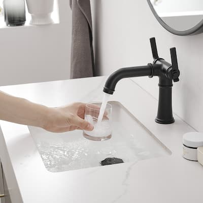 Modern 2 Handle Bathroom Sink Faucet with Pop Up Drain, Multi Function Handle, Drip Free Ceramic Valve