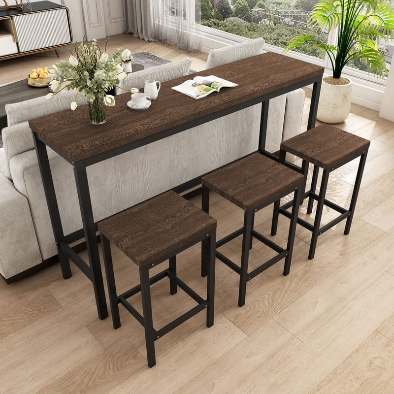 Modern Design Kitchen Dining Table,Pub Table,Long Dining Table Set with 3 Stools,Easy Assembly