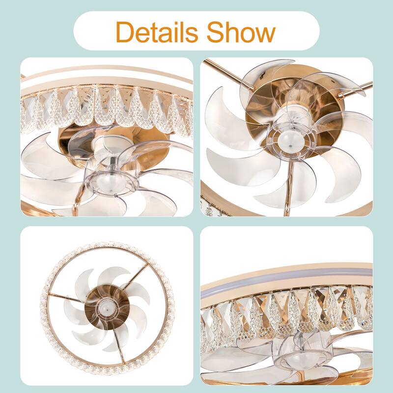 20-In LED Rosa Gold Chandelier Ceiling Fan with Light Remote(7-blade)