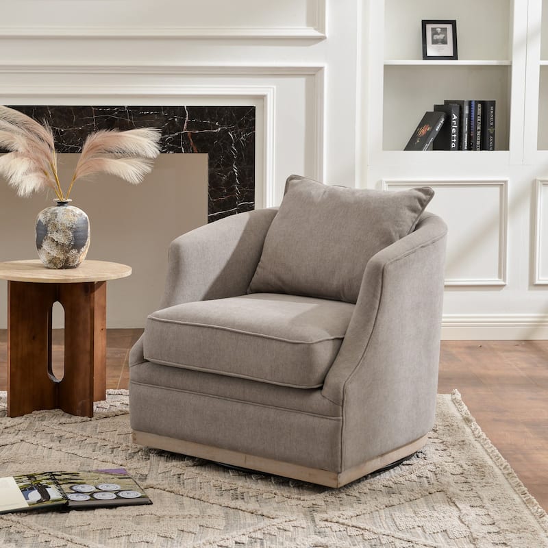 KINWELL 31" Wide Linen Fabric Upholstered Swivel Barrel Accent Chair - Grey - Set of 1