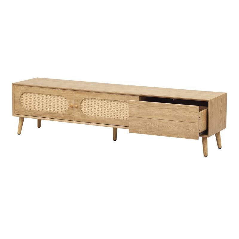 TV Stand for TVs up to 80'' , Modern Farmhouse Media Console, Entertainment Center with Solid Wood Legs