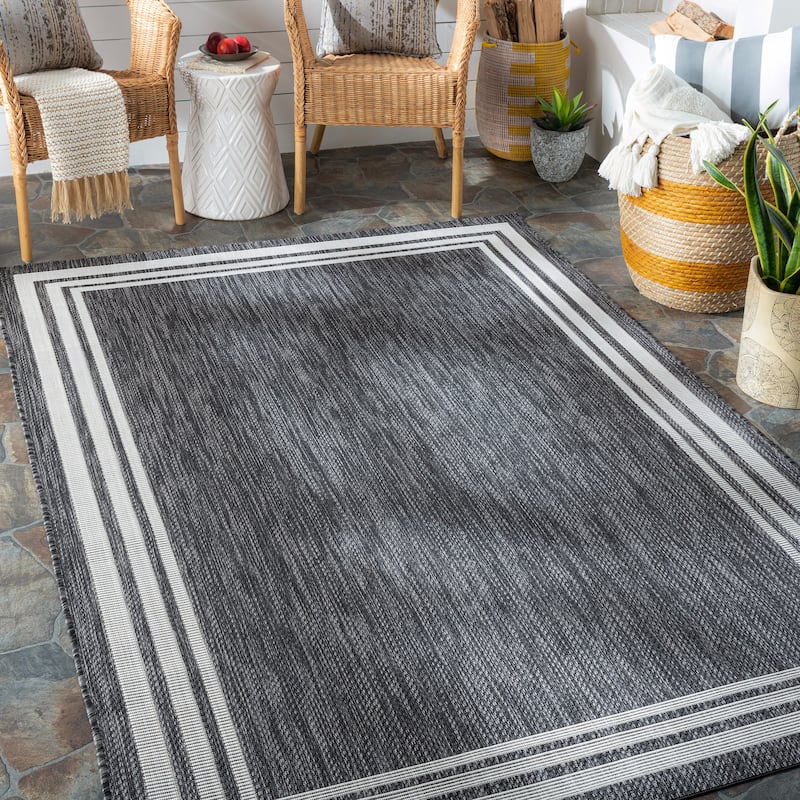 Livabliss Jeremie Indoor/ Outdoor Border Area Rug - 10' x 14' - Charcoal