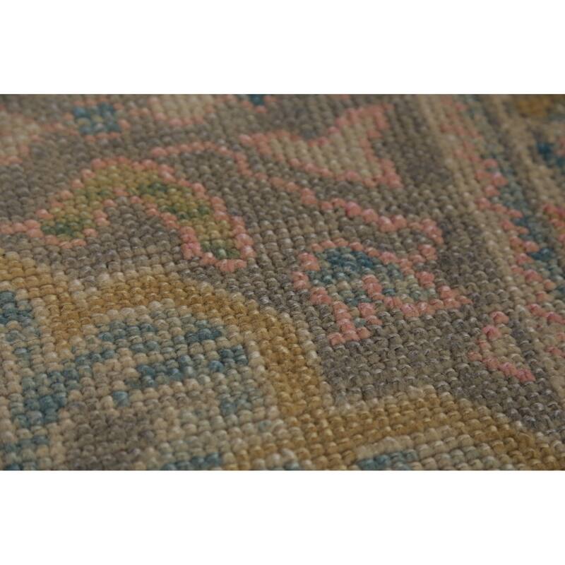Hand Knotted Oriental 100% Wool Carpet Transitional Geometric Greys & Charcoal Oushak Runner Rug - 12' 1'' X 3' 1''