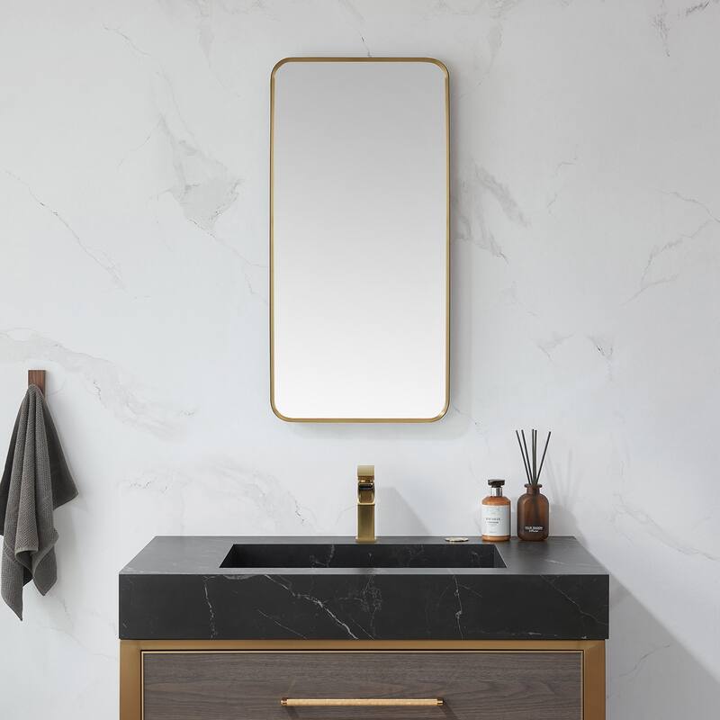 Vinnova Mutriku Rectangle Metal Wall Mirror - 18 in. W x 36 in. H - Brushed Gold