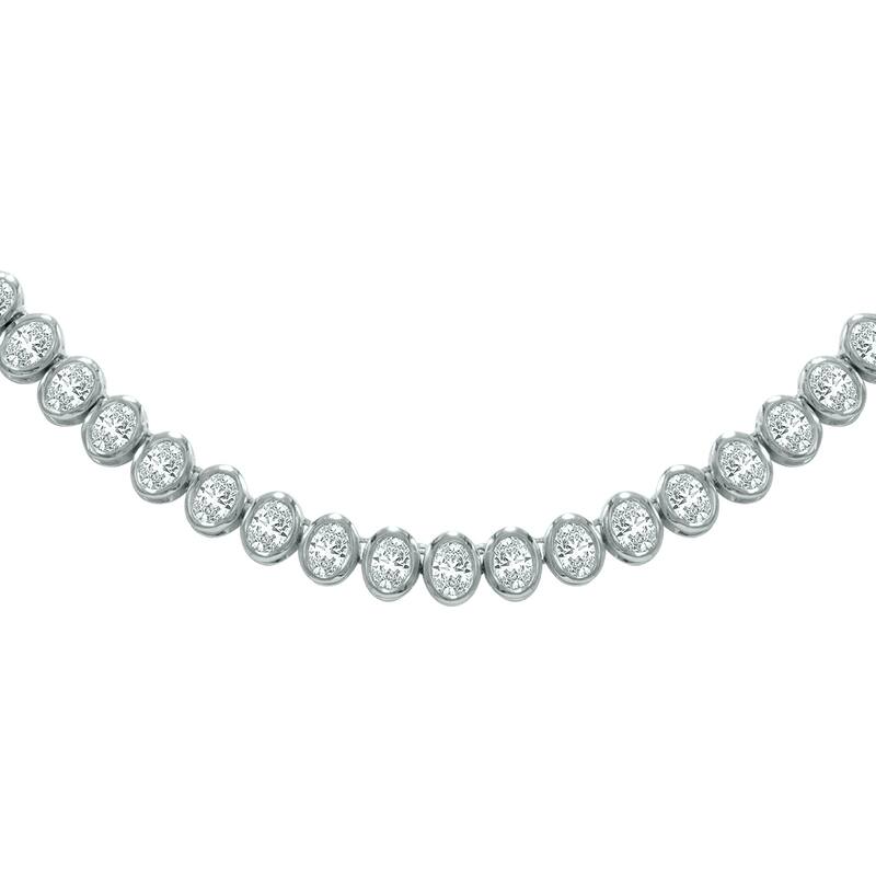 Marquee 10 Carat TW Oval Shape Lab Grown Diamond Bezel Set Necklace in 14K White Gold
