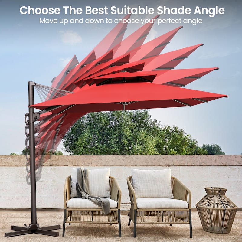 9 FT x 12 FT Outdoor Patio Dual Top Umbrella Cantilever Offset with No Base