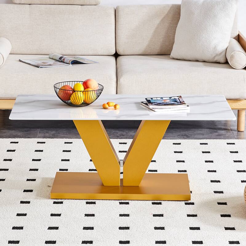 43.3" Modern Rectangular Coffee Table with MDF Pillars and Stable Base for Living Room