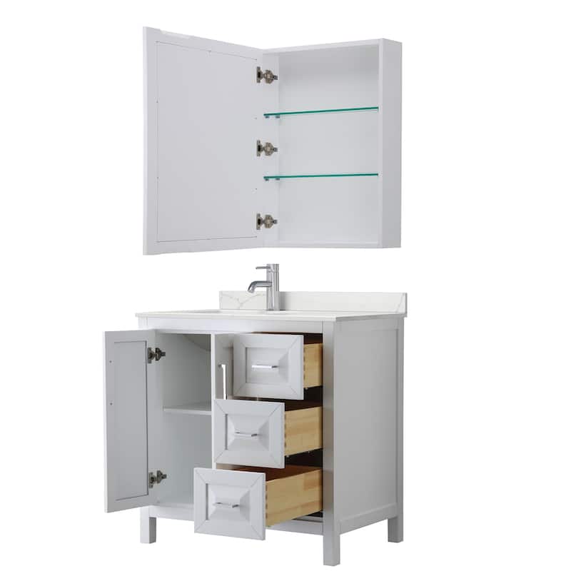Daria 36-inch Single Vanity, Single Hole Quartz Top, Med Cabinet