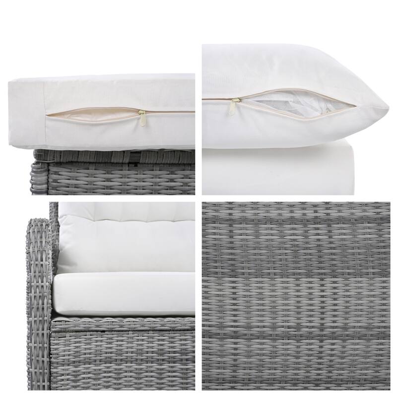 Outdoor Rattan Furniture Set with Extendable Table and Two Ottomans