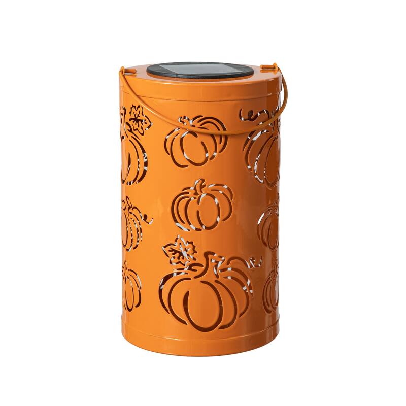 Glitzhome Fall Thanksgiving Pumpkin Pattern Metal Solar Powered LED Lanterns