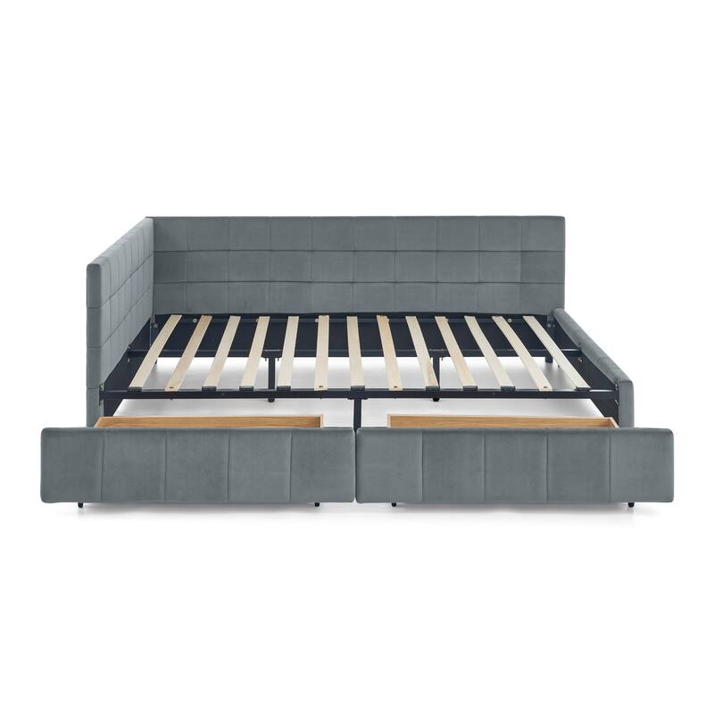 Queen Size Storage Upholstered Tufted Bed Frame, Sofa Bed Frame With Comfortable Backrest And Armrests