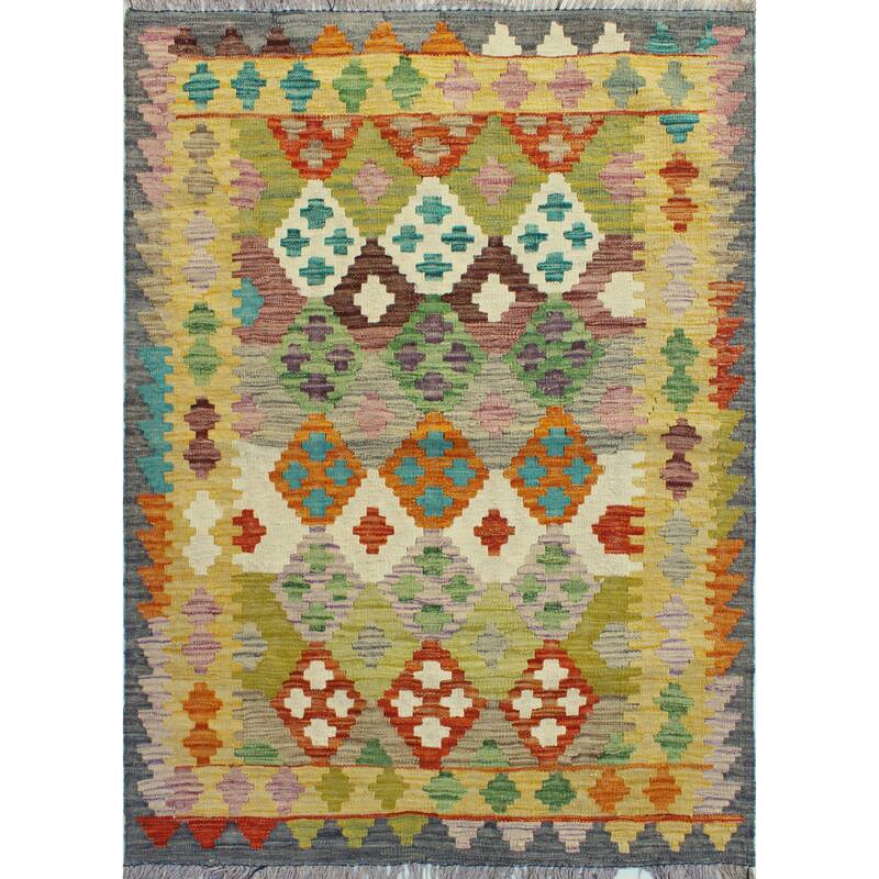 Flatweave Laiqshah Grey/Gold Rug - 3'4" x 4'11"