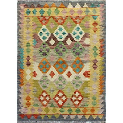 Flatweave Laiqshah Grey/Gold Rug - 3'4" x 4'11"