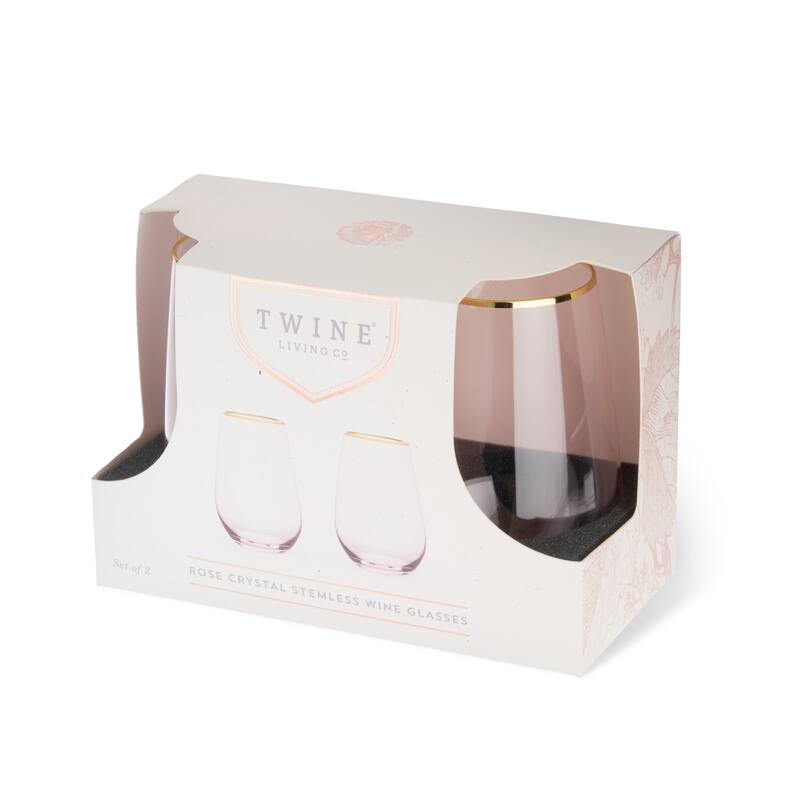 Rose Crystal Stemless Wine Glass Set by Twine Living - Pink - 5