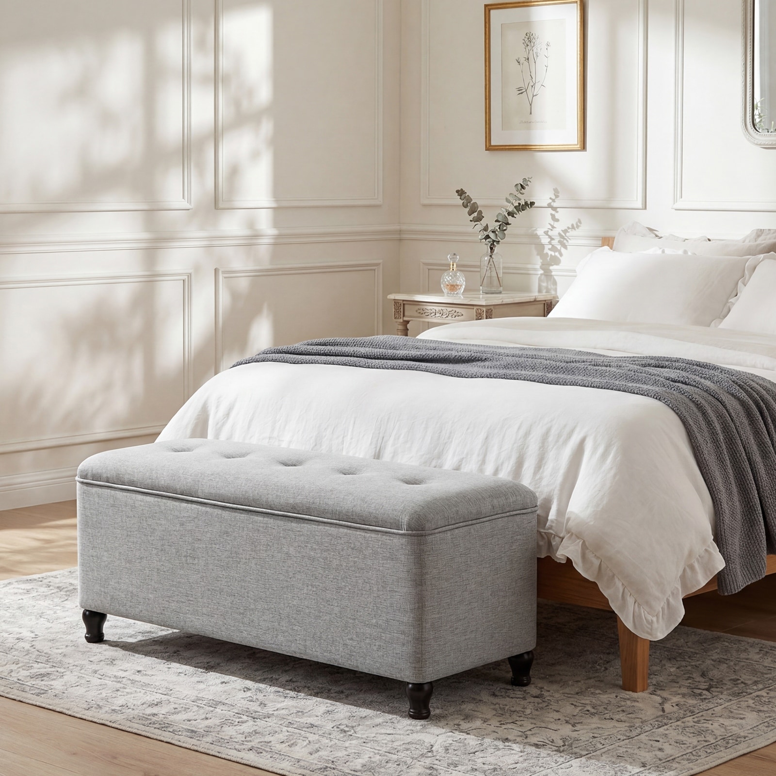Adeco 41" Rectangle Linen Storage Ottoman Bench For Living room - 41.3"X17.3"X19.1"