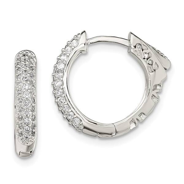 925 Sterling Silver Pave CZ Cubic Zirconia Simulated Diamond Safety Lock Hoop Earringss Measures 14.5x16mm Wide 3.5mm Thick Jewelry Gifts for Women 