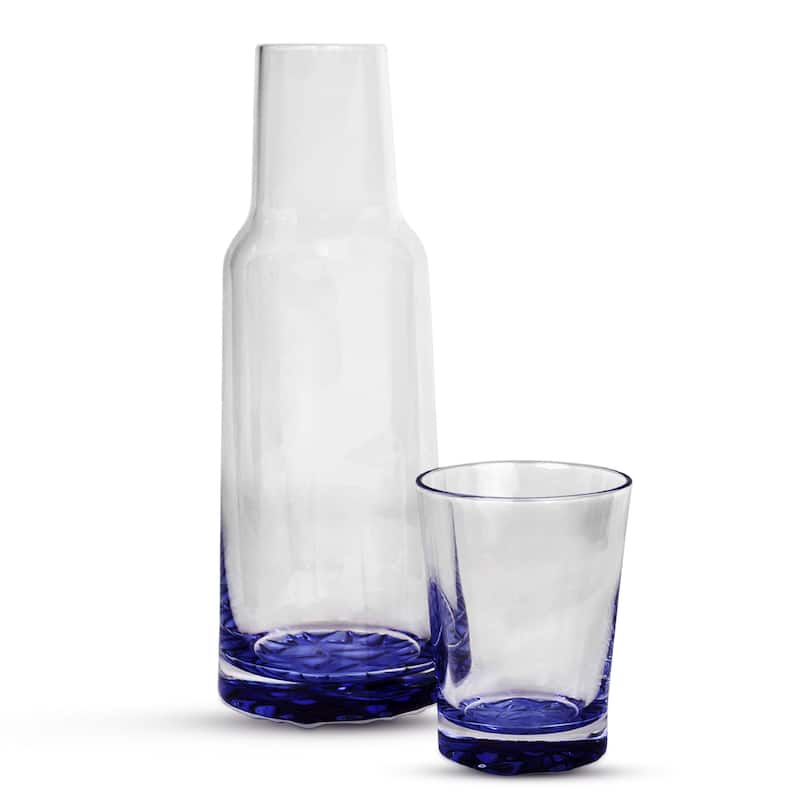 Elle Decor Bedside Water Carafe with Tumbler Pitcher and Glass - Clear and Blue Bottom - 2 Piece