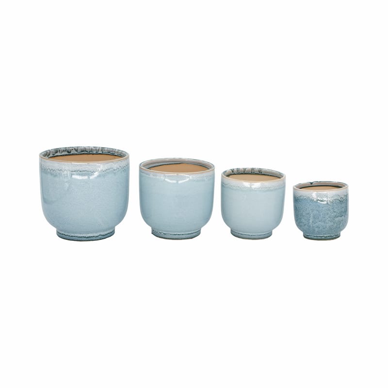 Ceramic Stone Planter Pots with Drainage Holes and Glossy Glazed Finish
