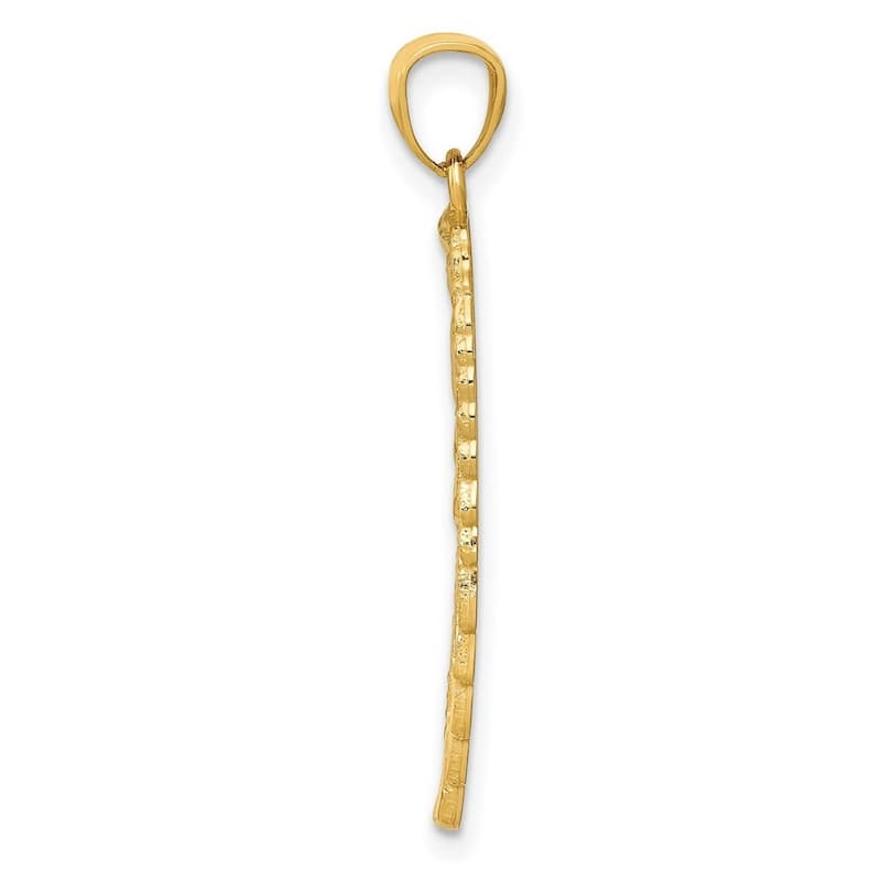 Curata 14k Yellow Gold 18" 32mm Textured Guardian Angel Wing Pendant Necklace