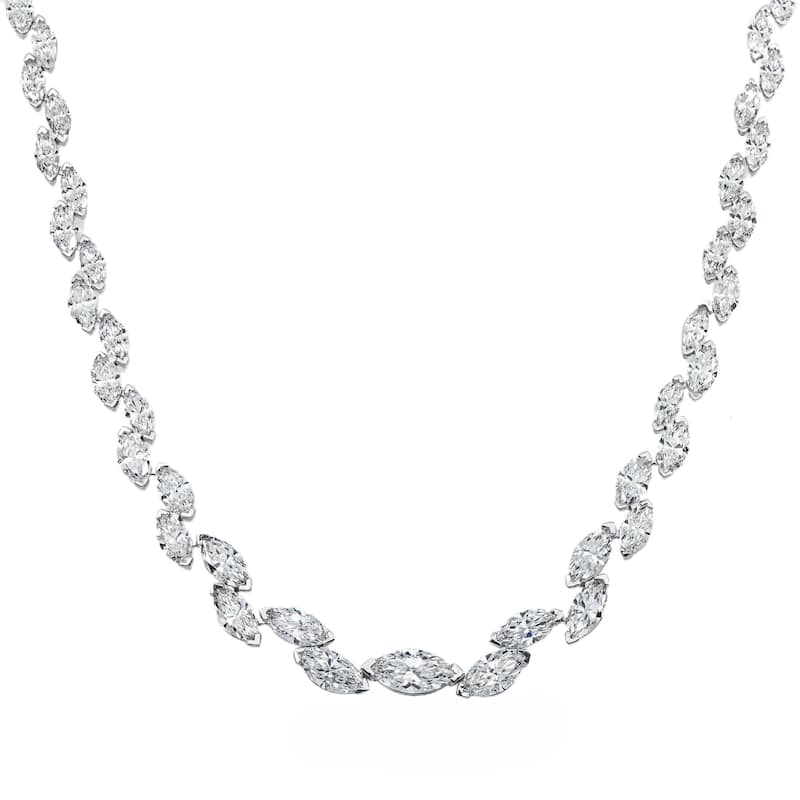 House Of Leon 14K White Gold Graduated Marquise Diamond Rosebud Tennis Chain 28.07ct