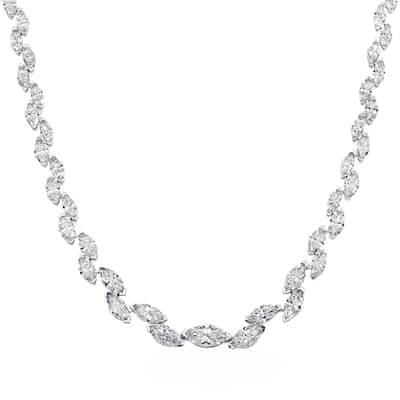 House Of Leon 14K White Gold Graduated Marquise Diamond Rosebud Tennis Chain 28.07ct