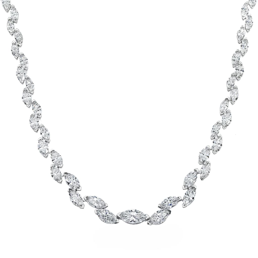 House Of Leon 14K White Gold Graduated Marquise Diamond Rosebud Tennis Chain 28.07ct