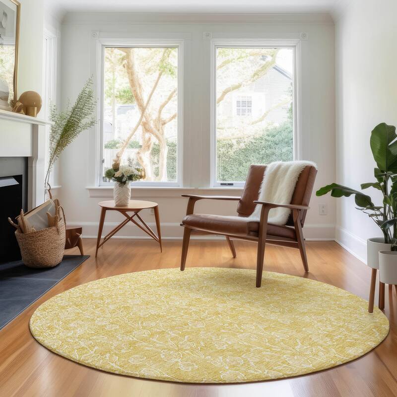 Premium Washable Super Soft Modern Floral Mayfield Rug - Gold - 8' x 8' - Round